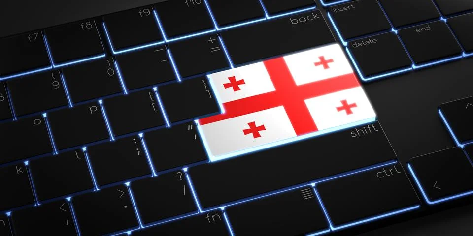Computer keyboard with flag of Georgia - 3D illustration 库存插图