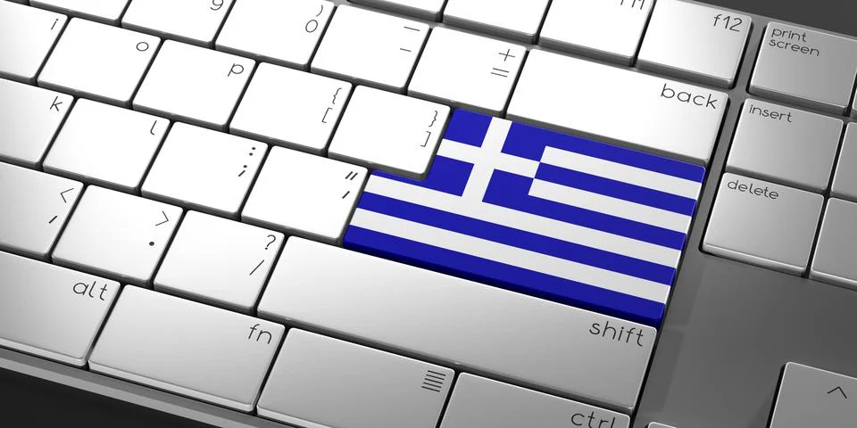 Computer keyboard with flag of Greece - 3D illustration Stock Illustration