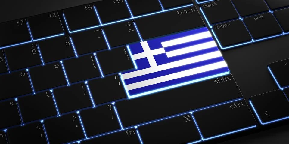 Computer keyboard with flag of Greece - 3D illustration Stock Illustration