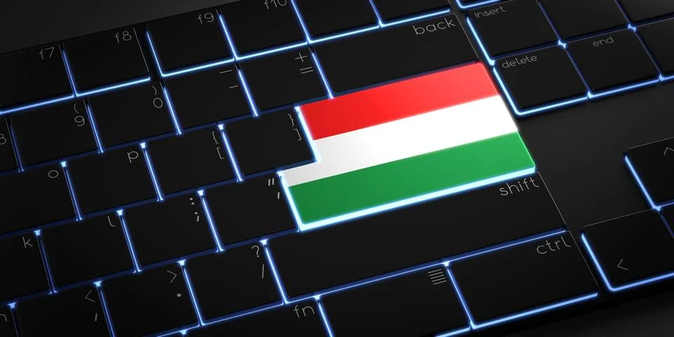Computer keyboard with flag of Hungary - 3D illustration Stock Illustration