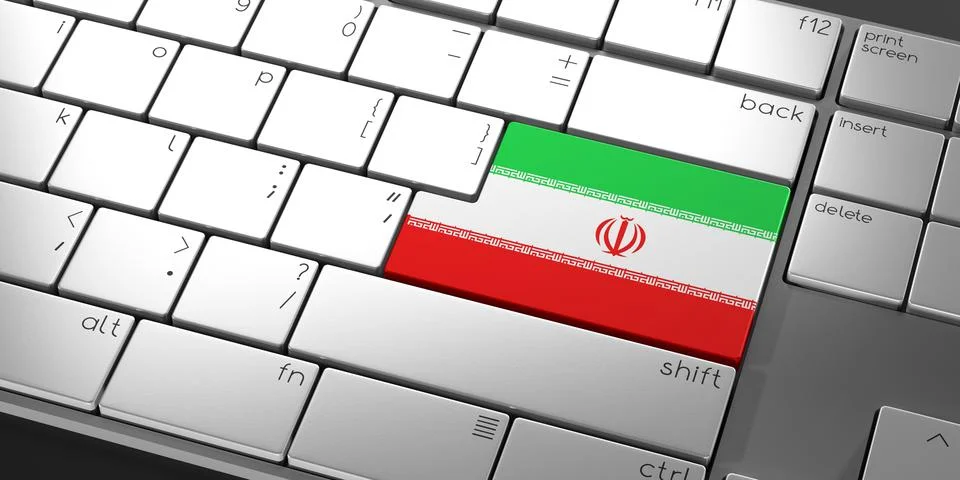 Computer keyboard with flag of Iran - 3D illustration 库存插图