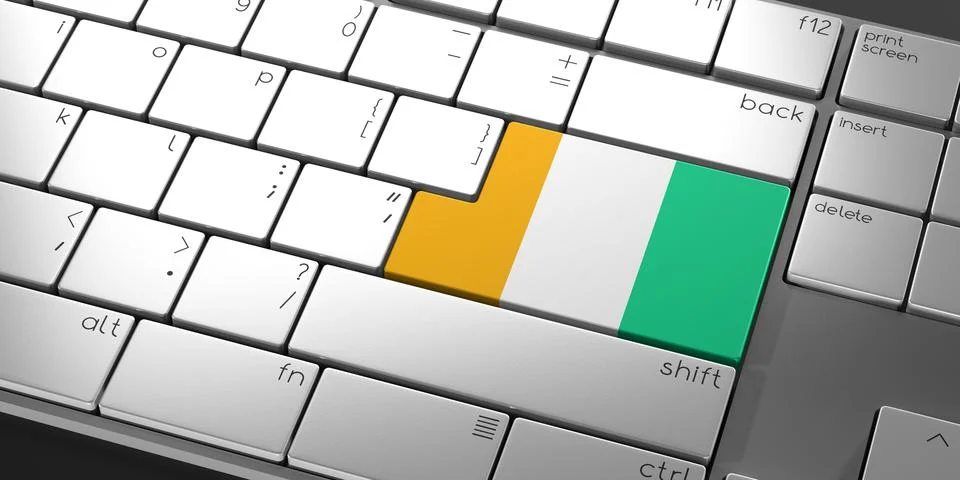 Computer keyboard with flag of Ivory Coast - 3D illustration Stock Illustration