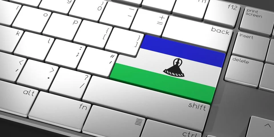 Computer keyboard with flag of Lesotho - 3D illustration Stock Illustration