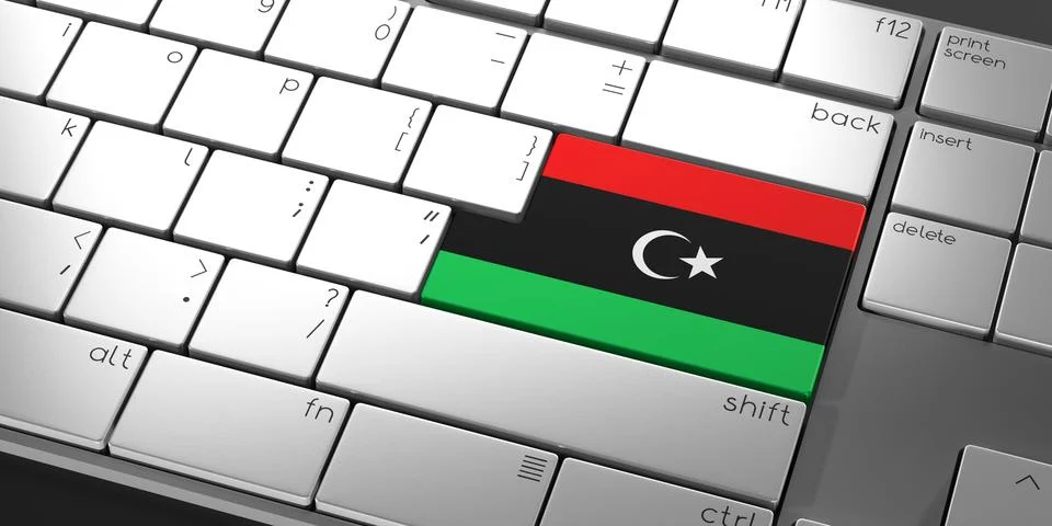 Computer keyboard with flag of Libya - 3D illustration Stock Illustration