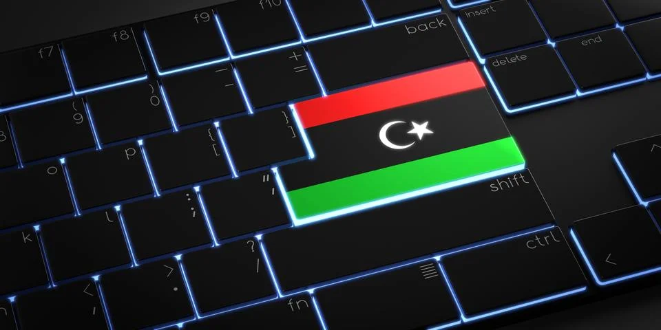 Computer keyboard with flag of Libya - 3D illustration Stock Illustration