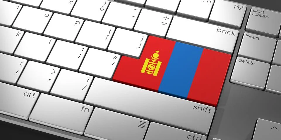 Computer keyboard with flag of Mongolia - 3D illustration Stock Illustration