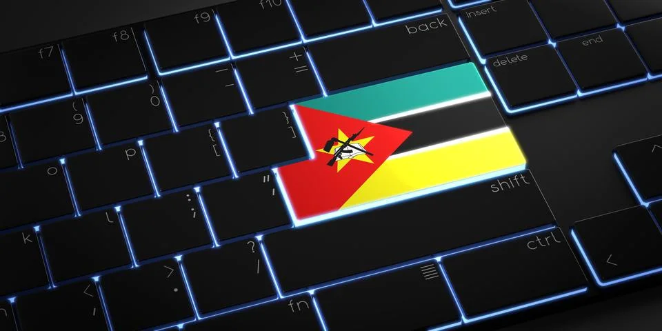 Computer keyboard with flag of Mozambique - 3D illustration 库存插图