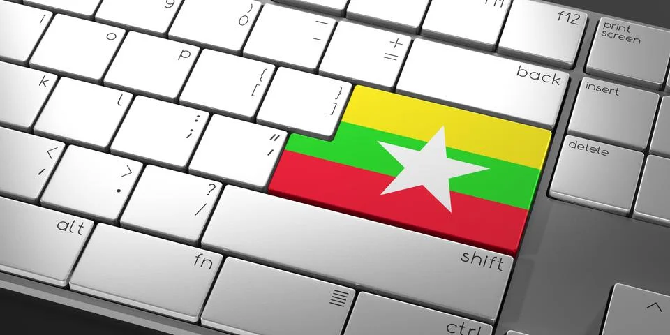 Computer keyboard with flag of Myanmar - 3D illustration Stock Illustration