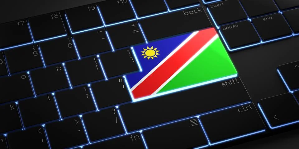 Computer keyboard with flag of Namibia - 3D illustration Illustrazione stock