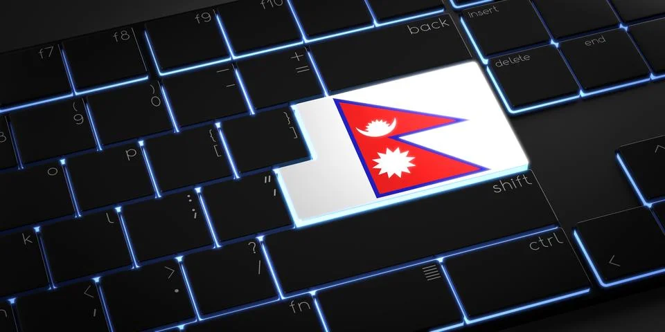 Computer keyboard with flag of Nepal - 3D illustration 库存插图