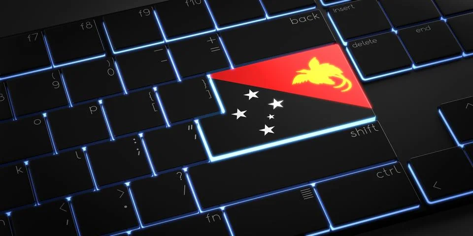 Computer keyboard with flag of Papua New Guinea - 3D illustration 库存插图