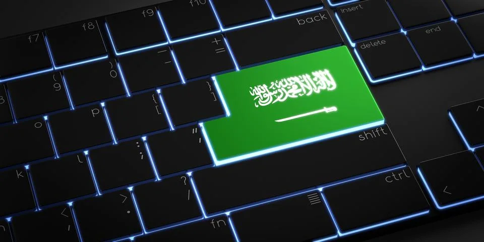 Computer keyboard with flag of Saudi Arabia - 3D illustration 库存插图
