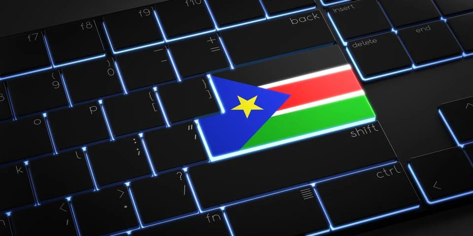 Computer keyboard with flag of South Sudan - 3D illustration 库存插图