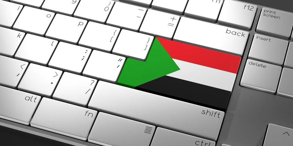 Computer keyboard with flag of Sudan - 3D illustration 库存插图