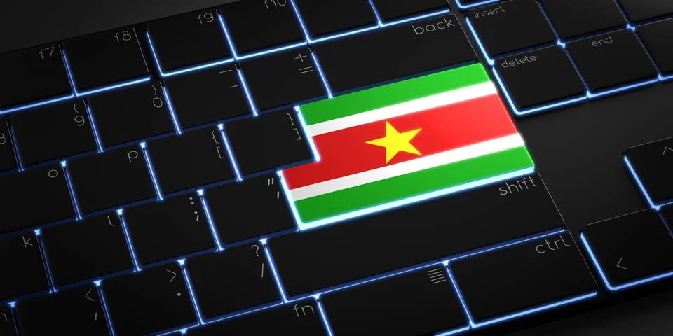 Computer keyboard with flag of Suriname - 3D illustration 库存插图