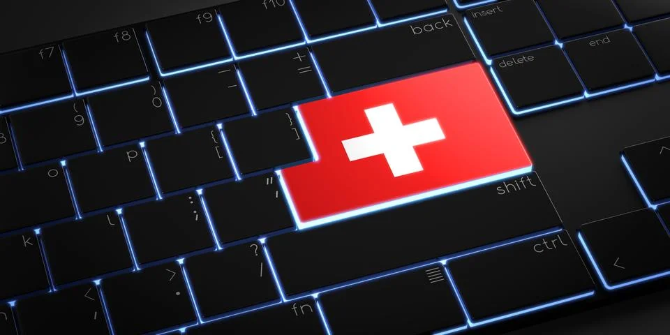 Computer keyboard with flag of Switzerland - 3D illustration Stock Illustration