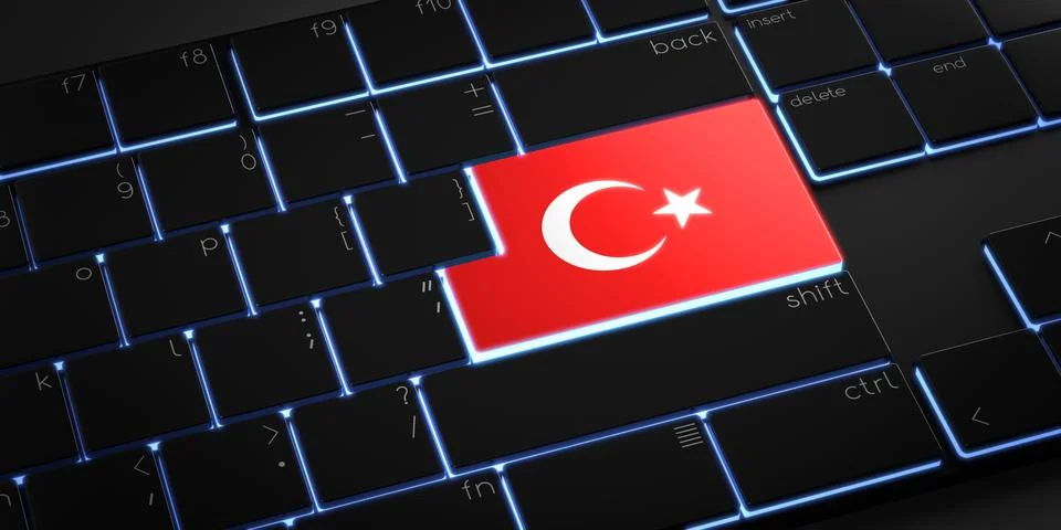 Computer keyboard with flag of Turkyie - 3D illustration 库存插图