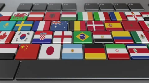 Computer keyboard with flags Stock Footage 132966789