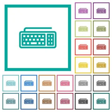 Computer keyboard flat color icons with quadrant frames Illustrazione stock