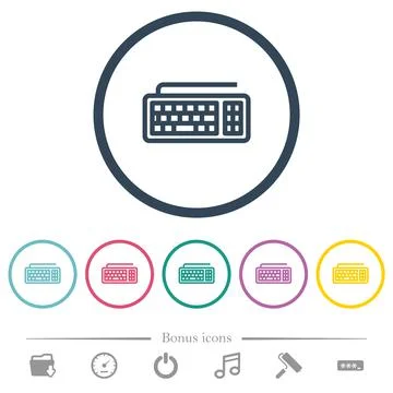 Computer keyboard flat color icons in round outlines 스톡 일러스트
