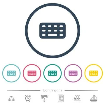 Computer keyboard flat color icons in round outlines Stock Illustration