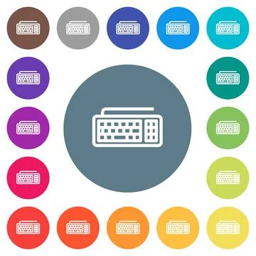 Computer keyboard flat white icons on round color backgrounds 스톡 일러스트