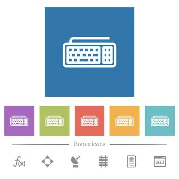 Computer keyboard flat white icons in square backgrounds 스톡 일러스트