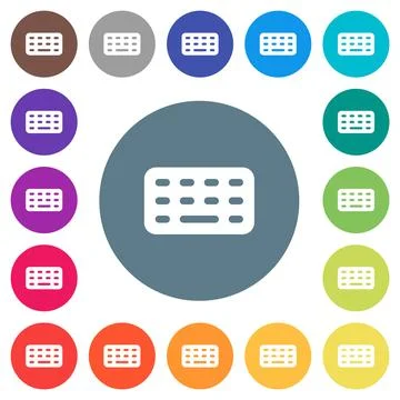 Computer keyboard flat white icons on round color backgrounds Stockillustratie