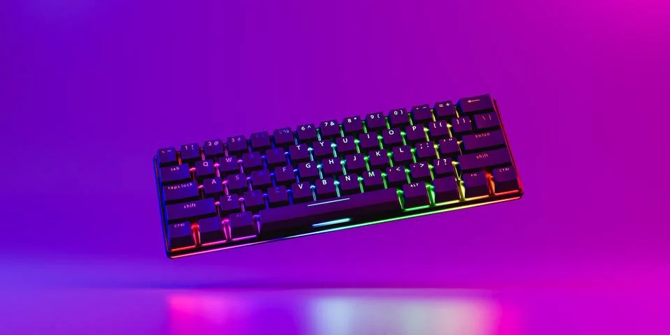 Computer keyboard floating in the air. 3d render Stock Photos