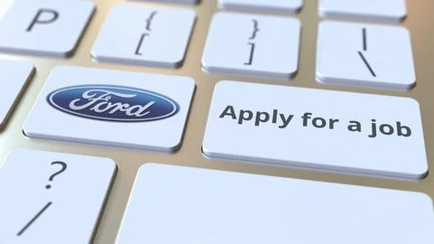 Computer keyboard with FORD logo and Apply for a job text on the keys. Editorial Vídeos de archivo 103823421