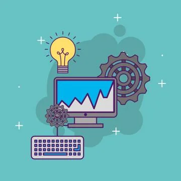 Computer keyboard gear work creativity Stock Illustration