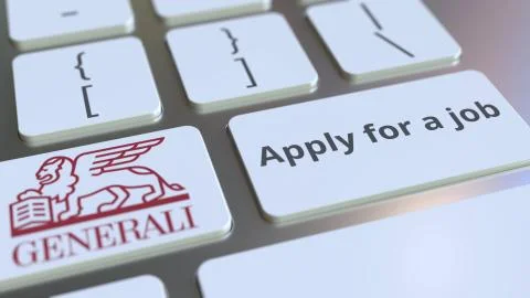 Computer keyboard with GENERALI logo and Apply for a job text on the keys Stock Illustration