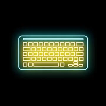 Computer keyboard glowing neon light vector icon Illustrazione stock
