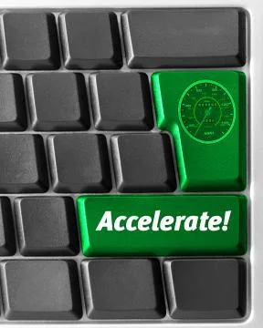 Computer keyboard,  with green "accelerate" key 스톡 일러스트