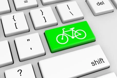 Computer Keyboard with Green Bike Button Illustration Stock Illustration