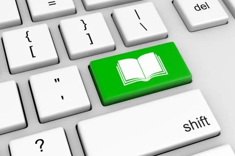 Computer Keyboard with Green Book Button Illustration Stock Illustration