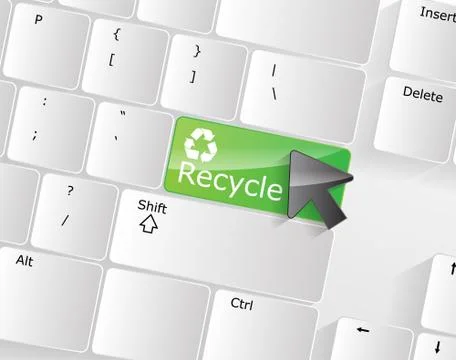 Computer keyboard - green key recycle, close-up Illustrazione stock