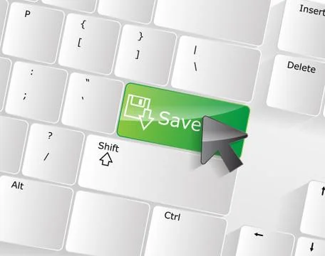 Computer keyboard - green key save, close-up 스톡 일러스트