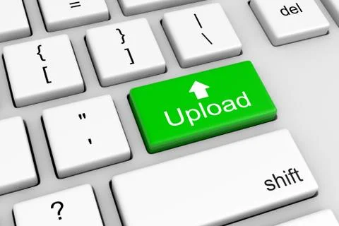 Computer Keyboard with Green Upload Button Illustration Stock Illustration