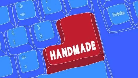 Computer Keyboard with Handmade text. Close-up of an electronic Computer Devi Stock-Illustration
