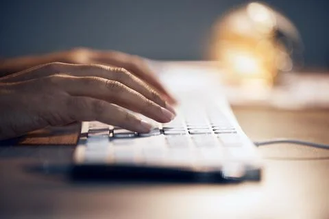 Computer keyboard, hands and office woman typing online data analysis, feedback Stock Photos