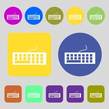 Computer keyboard Icon. 12 colored buttons. Flat design. Vector Stock Illustration