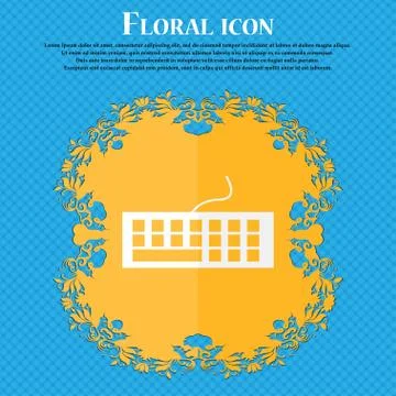 Computer keyboard Icon. Floral flat design on a blue abstract background with Stock Illustration