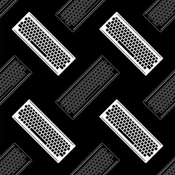Computer Keyboard Icon Seamless Pattern Isolated on Black Background. PC Buttons Stock Illustration