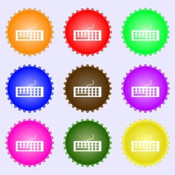 Computer keyboard Icon. A set of nine different colored labels. Vector Illustrazione stock