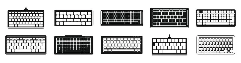 Computer keyboard icons set, simple style 스톡 일러스트
