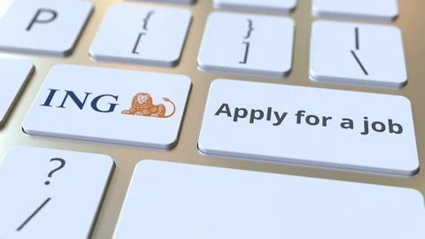 Computer keyboard with ING logo and Apply for a job text on the keys. Editorial Stock Footage 103861167