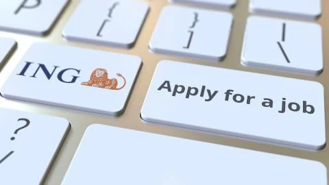 Computer keyboard with ING logo and Apply for a job text on the keys. Editorial 库存插图