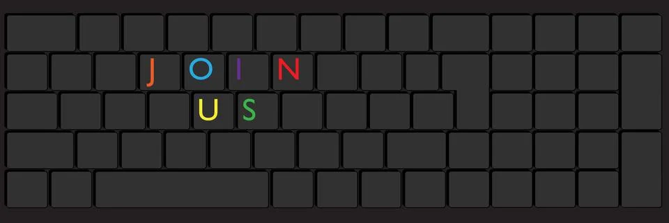 Computer Keyboard with Join Us text. Close-up of an electronic Computer Devic Ilustración de archivo