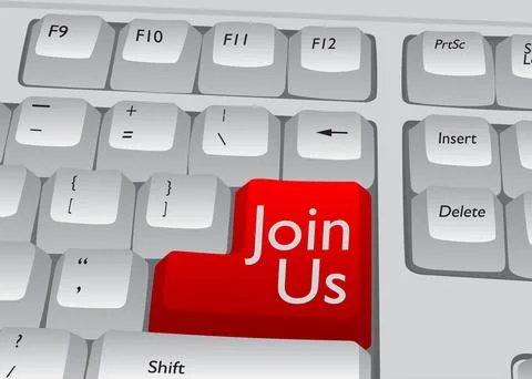 Computer Keyboard with Join Us text. Close-up of an electronic Computer Devic Ilustración de archivo